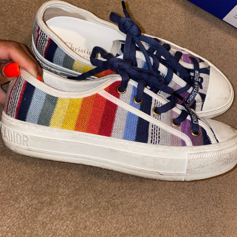 Dior Multicolor Canvas Low-Top Sneakers with Navy Laces - Picture 2 of 6